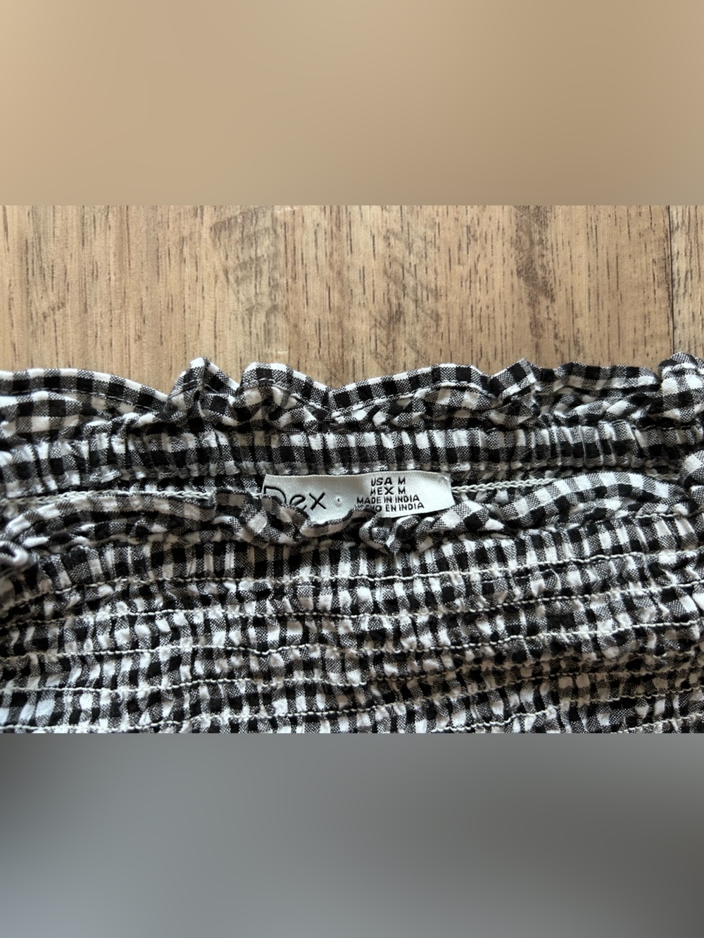 100% cotton Black & White Gingham Smocked Peplum Top summer off the shoulder - Picture 7 of 9
